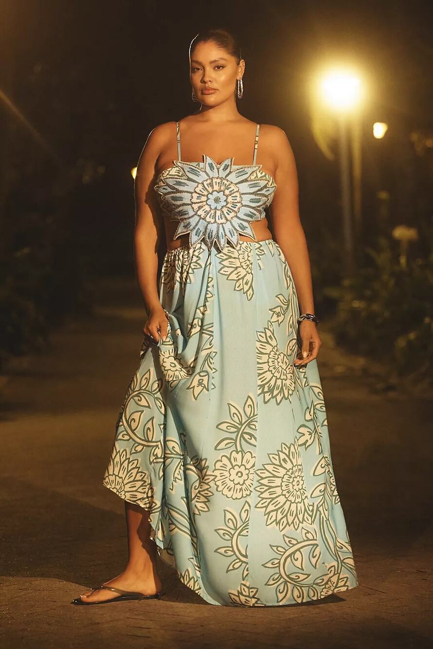 NWT ANTHROPOLOGIE Maaji Owen Linen Cutout Dress $243 PLUS 1X Light Blue MAAJI XL